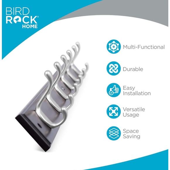 Wall Mount Oval Black Pine Wood Satin Nickel Hook Coat & Hat Rack 12 hooks Set 2 - Picture 4 of 8